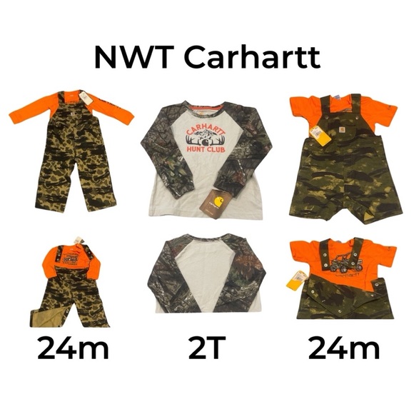 CARHARTT || bundle || Canvas Camo Shortall Overalls Long Sleeve Shirt || 24m-2T - Picture 1 of 4
